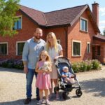 Glückliche Familie vor einem modernen Backsteinhaus, Hamburg & Schleswig-Holstein Immobilien 2025 Trends